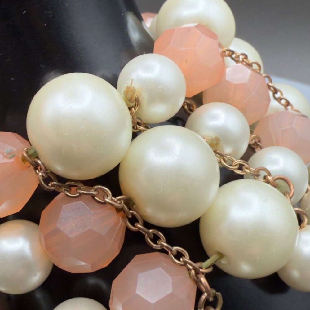 Vintage Faux Pearl Peach Beaded Stretch Bracelet READ - Picture 10 of 14